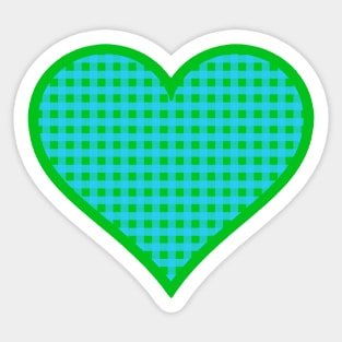 Green and Blue Gingham Heart Sticker